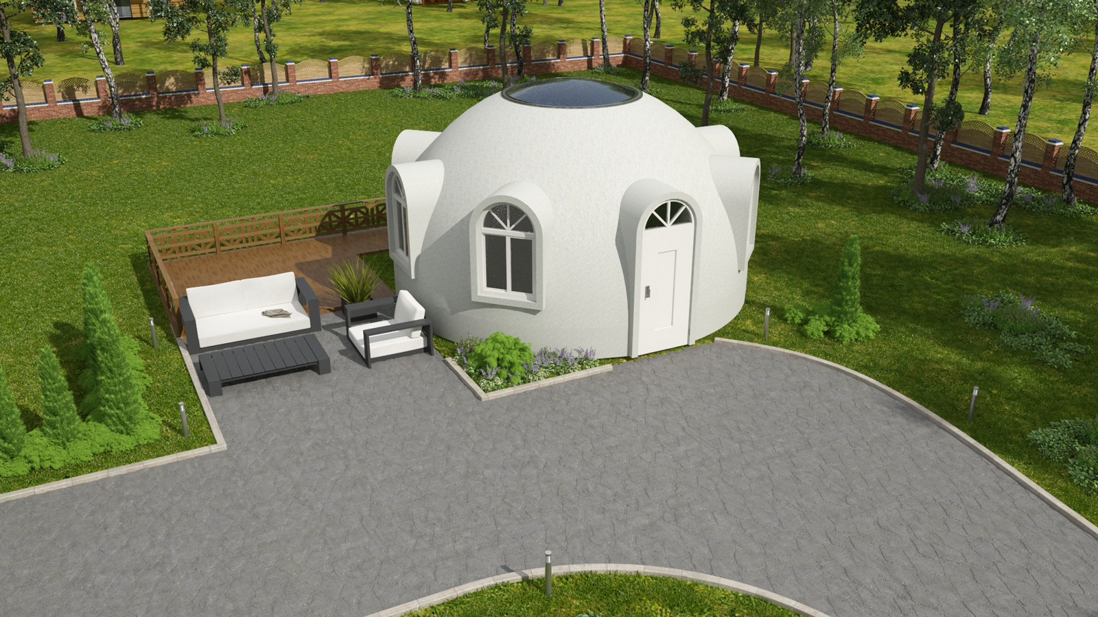 Multi - window dome house with skylights